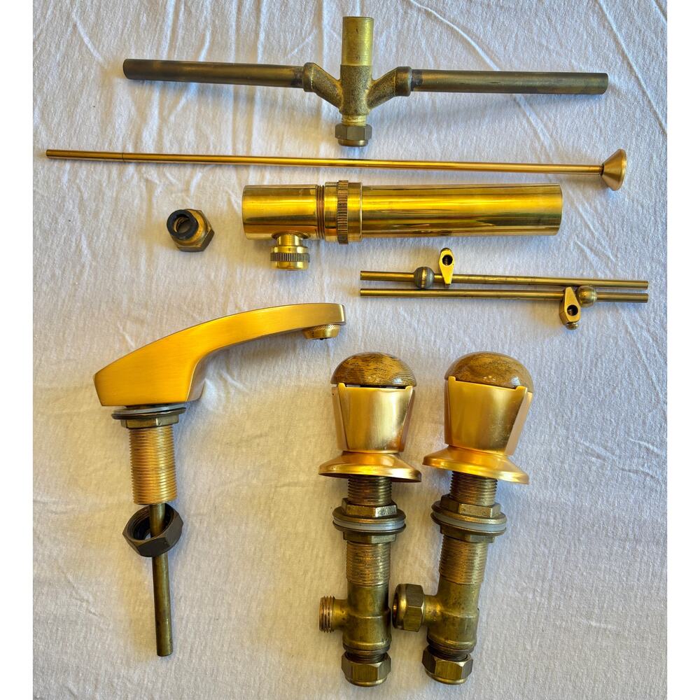 NIB VTG 1991 Satin Gold Wood Onyx 2Handle Bath Faucet Set Made in ARGENTINE